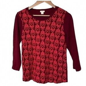 Talbots Burgundy and Red Patterned Long Sleeve Top